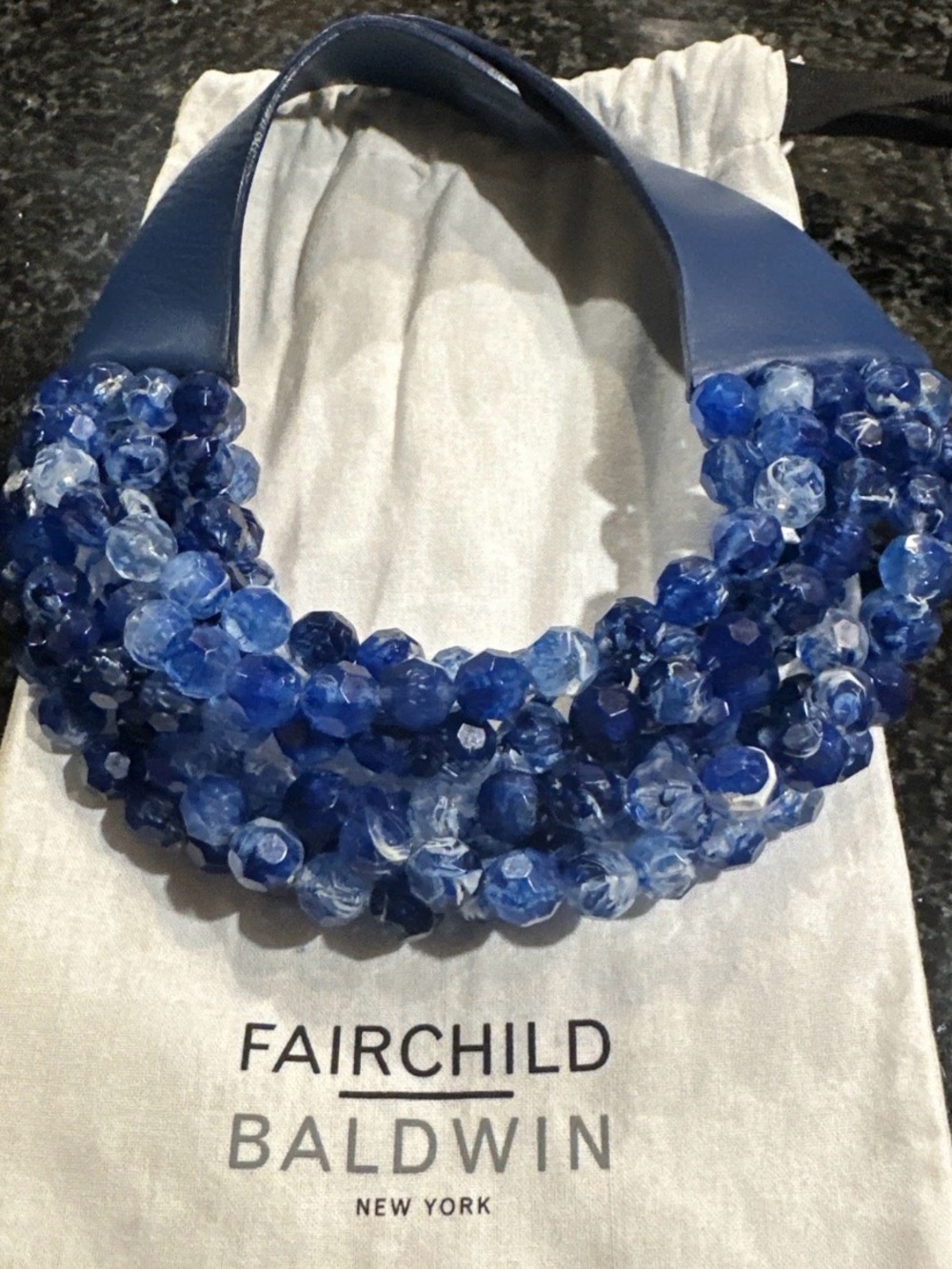 Beautiful Fairchild Baldwin Bella Blue Resin Bead Leather Statement Necklace
